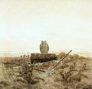 Caspar David Friedrich Landscape with Grave, Coffin and Owl painting